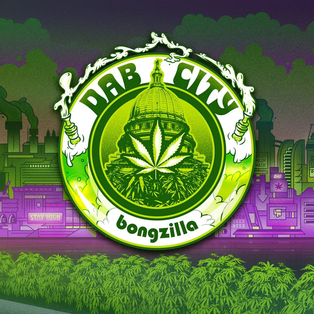 OUT NOW: Bongzilla "Dab City" | Alfie B-Smith Cannabis-themed graphic design logo - OUT NOW: Bongzilla "Dab City"